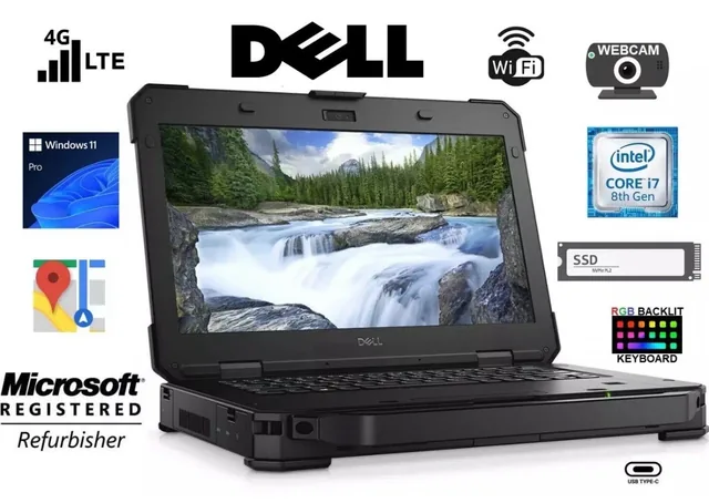 Latitude Rugged 5420 Core Intel i7 8th Gen Touchscreen, up to 64GB RAM & 4TB NVMe & GPS & Celullar